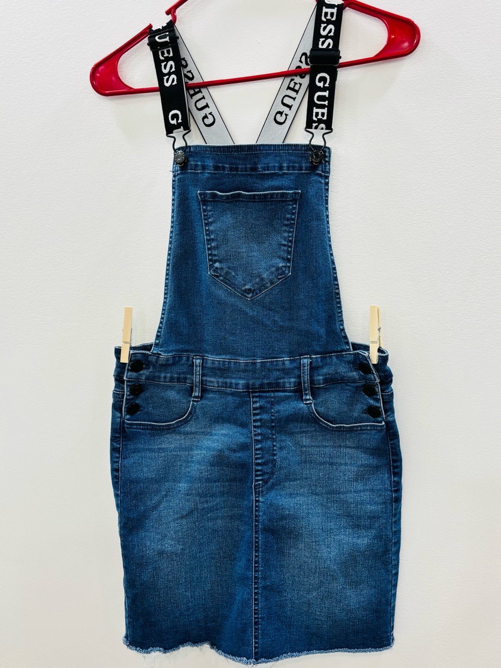 GUESS Denim Stretch Skirt Overalls Mini Dress Jean Skirtall Medium